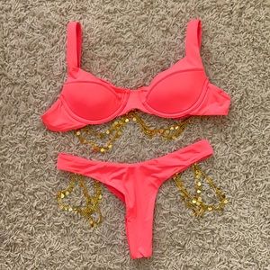 NWOT Thong Bikini with Gold Hardware